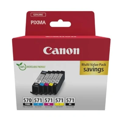 Abbildung von Canon PGI 570 BK CLI 571 C M Y PGBK Vorteilspack 5 Tintenpatronen (Schwarz, Cyan, Magenta, Gelb, Pigment Schwarz) Original [Umweltfreundliche Recycle Kartonverpackung 2024]