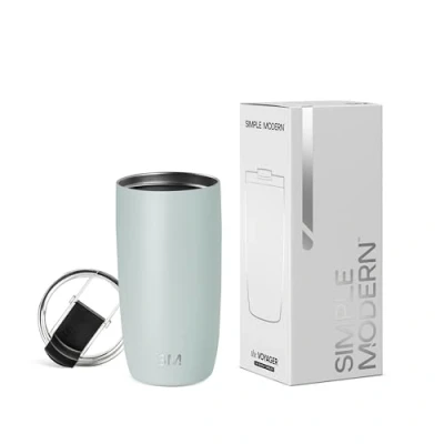 Abbildung von Simple Modern Reisebecher für Kaffee Trinkbecher Becher mit Klappdeckel Isolierter EdelstahlEiskaffeebecher Geschenke Frauen und Männer Voyager Sammlung 470ml Sea Glass Sage