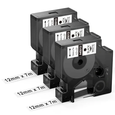 Abbildung von Upwinning Kompatibel mit Dymo D1 Etikettenband 12mm x 7m 45013 S0720530 für LabelManager 160 210D 280 360D 420P PnP 500TS, 45113 A45013 Schwarz auf Weiß Schriftbänder