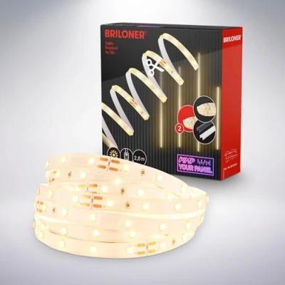 Abbildung von BRILONER Pimp your Panel LED Strip Erweiterungsset, Warmweiß, Kabelschalter, Streifen, Leiste, Zimmer Deko, Band, Zubehör Akustikpaneele, Lichtleiste, Lichtband, 2,6m, Weiß