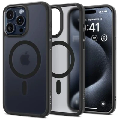 Abbildung von Spigen für iPhone 15 Pro Max Ultra Hybrid Frost MagFit Hülle [Anti Yellowing] Case Handyhülle Transparent Dünn Slim Kompatibel mit MagSafe Schwarz