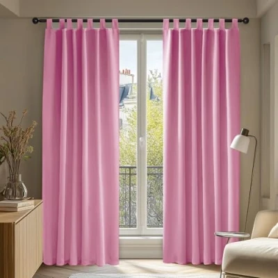 Abbildung von Deconovo Vorhang Verdunkelung Thermo Vorhänge Lärmschutz mit Schlaufen, 220x140 cm(HöhexBreite), Rosa, 2er Set