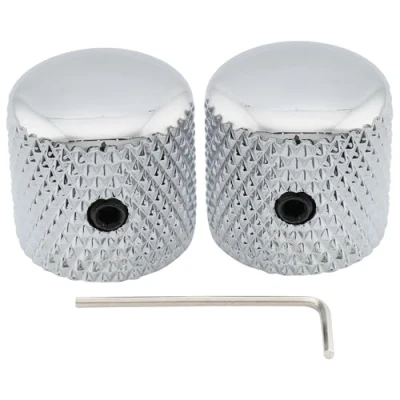 Abbildung von Musiclily Pro 1/4 Zoll Stahl Gitarren Knöpfe Dome Knobs mit Schraubbar Universeller Fitting für Strat Tele E Gitarre oder Precision Bass, Chrom (2 Stück)
