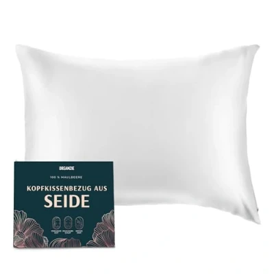 Abbildung von DREAMZIE Seidenkissenbezug 50x75 cm für Haar und Haut, Kissenbezüge Seide 19 Momme (Weiß, 1 Stück)