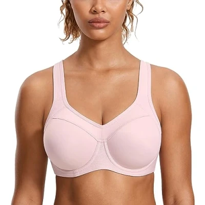 Abbildung von SYROKAN Damen Sport BH Starker Halt Bügel Push Up Ringerrücken Gepolstert Fitness Rhodonit Rosa 80D