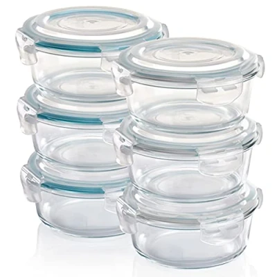 Abbildung von Grizzly Glas Frischhaltedosen, Set 6X 620 ml, luftdicht, rund, Click Verschluss, vielseitige Vorratsdosen für Ofen, Mikrowelle, Gefrierfach