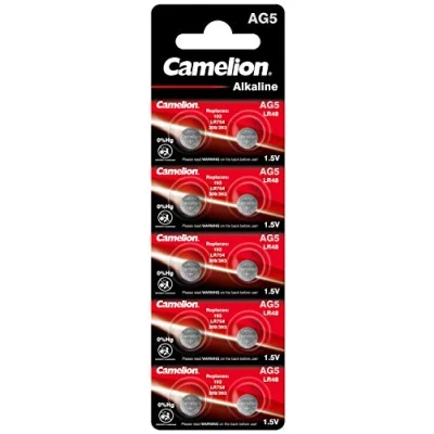 Abbildung von Camelion 12051005 Alkaline Knopfzellen Batterie ohne Quecksilber AG5/LR48/LR754/393 mit 1,5 Volt, 10er Set, Kapazität 66 mAh