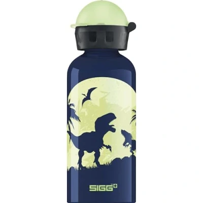 Abbildung von SIGG Alu Trinkflasche Kinder KBT Glow Moon Dinos Leuchtet im Dunkeln Auslaufsicher &amp; Bruchsicher Federleicht BPA frei Klimaneutral Zertifiziert Sport Schule Dunkelblau 0,3L