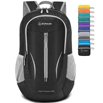 Abbildung von ZOMAKE Ultraleicht Faltbarer Rucksack Packbare Backpacks 25L,Kleiner Faltbar Rucksäcke Wanderrucksack Wasserdicht für Damen Herren Outdoor Wandern(Schwarz)