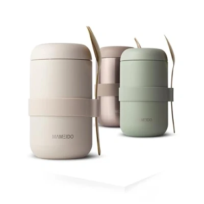 Abbildung von MAMEIDO Thermobehälter für Essen 500ml, Müslibecher to go Edelstahl, Thermobecher auslaufsicher, Ideal Joghurt, Porridge, Babybrei, Suppen &amp; Eis (Ivory Beige, 0,5l)