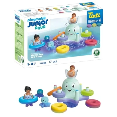 Abbildung von PLAYMOBIL JUNIOR Aqua nachhaltiges Spielzeug für Kinder ab 1 Jahr Tinti Bunter Tintenfisch mit Ringen zum Farbsortieren 71438