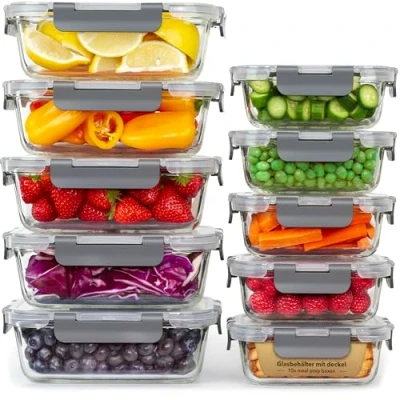 Abbildung von Aufbewahrungsbox Glas Lebensmittel [10er Pack] Lunchboxen für Gesunde Mahlzeiten mit Luftdichten Deckeln Luftdichte Vorratsdosen, Brotdosen BPA frei Auslaufsicher (10 Deckel &amp; 10 Behälter)