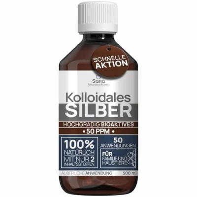 Abbildung von Kolloidales Silber 50 PPM 500 ml Premium Silberwasser Stärker als 25ppm Für Mensch, Hund &amp; Katze Carbon Neutral 100% natürlich mit 2 Zutaten