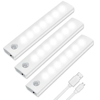 Abbildung von Vicloon LED Sensor Licht, 3 StückWiederaufladbar Schranklicht mit Bewegungsmelder &amp; Magnetstreifen, Schrankbeleuchtung für Küche, Kleiderschrank, Treppe, Schublade, Dachboden, Flur…