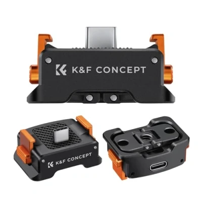 Abbildung von K&amp;F Concept Ladeadapter Basis für DJI Osmo Pocket 3, Typ C Ladestation Fit Arca Swiss Standard, mit 1/4 Schraubenloch/Faltfinger, Aluminiumlegierung Halterung