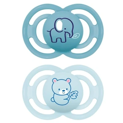 Abbildung von MAM Perfect Schnuller im 2er Set, für eine gesunde Zahn und Kieferentwicklung, Baby aus nachhaltigen &amp; bio erneuerbaren Materialien, mit Schnullerbox, 16+ Monate, Elefant/Bär