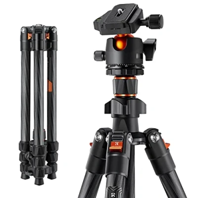 Abbildung von K&amp;F Concept K254C2 Kamera Stativ aus Kohlefaser, 162cm,Reisestativ Arca Swiss kompatibel, Tripod für unterwegs