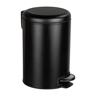 Abbildung von WENKO Küchen Abfalleimer Mod. Leman, 12 Liter, Mülleimer mit Absenkautomatik, Tretfunktion, herausnehmbarem Einsatz, aus lackiertem Stahl, 25 x 38 32 cm, Schwarz matt