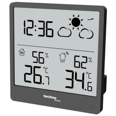 Abbildung von WS9138 moderne kleine Wetterstattion mit Wettervorhersage und Wettertendenz, Innen Außentemperatur, HIntergrundbeleuchtung, klares LCD Display ohne verschwimmen der Anzeige