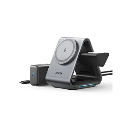 Abbildung von MagSafe Ladegerät, Anker 737 MagGo Charger (3 in 1 Station) mit 15 W Max Schnellladung MFi Zertifiziert, für iPhone 14/13/12 Serie, Apple Watch S8/7/6, AirPods 3/Pro, (30 USB C Ladegerät inklusive)