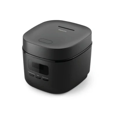 Abbildung von Philips Mini Reiskocher 3000 Serie 0,54 l, 5 lagige Bakuhanseki Beschichtung, 30 Min. Schnellkochmodus, Kochfunktionen, Schwarz (HD3080/80)