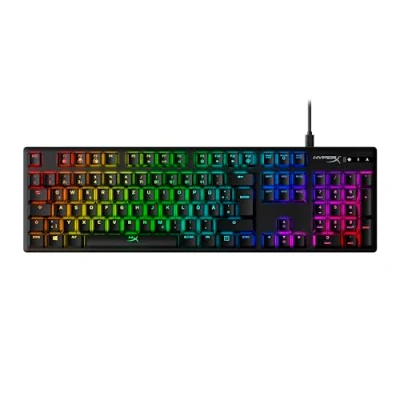 Abbildung von HyperX Alloy Origins Mechanische Gaming Tastatur, RGB Beleuchtung, Red Switches, Aluminiumgehäuse, QWERTZ deutsches Layout, abnehmbares USB C Kabel, anpassbare Neigungswinkel, kompatibel mit NGENUITY, Schwarz