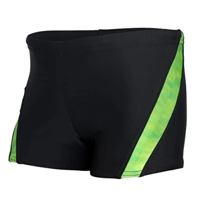 Abbildung von Aquarti Badehose Jungen Schwimmhose mit Kontrast Einsätzen Bequeme Badehosen für Jungen, Farbe: Schwarz/Grün, Größe: 158