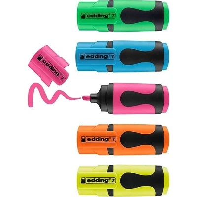 Abbildung von edding 7 Mini Textmarker Neon Farben 5 highlighter pens Keilspitze 1 3 mm klein in trendigen für Bullet Journal, Schule, Uni oder Büro