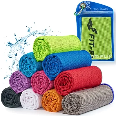 Abbildung von Fit Flip Kühltuch Airflip Towel das kühlende Sporthandtuch als Cooling und mikrofaser Ice Kühlhandtuch für Fitness Sport (neon grün dunkel Blauer Rand, 120x35cm)