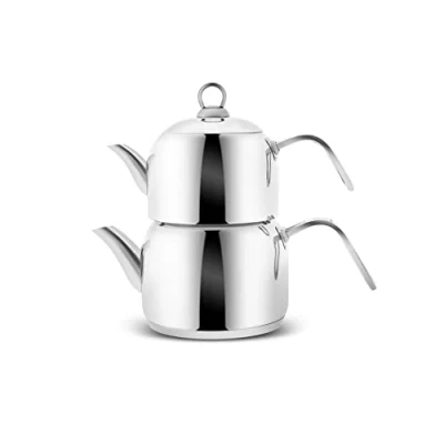 Abbildung von Karaca Urban Mini Edelstahl Teekessel Set, Wasserkocher 1.25 Liter &amp; Türkische Teekanne 0.85 Liter, Samowar Stil, Kapselboden für Induktion geeignet, Wärmeresistente Griffe Caydanlik (Çaydanlık)
