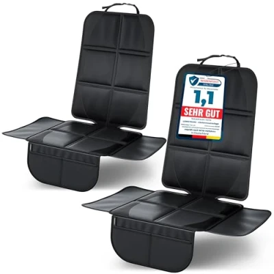 Abbildung von LIONSTRONG® Kindersitzunterlage Autositzschoner [ISOFIX GEEIGNET] wasserabweisender Polyester Stoff schwarz Sitzschutz Sitzschoner Auto Kindersitz universell kompatibel (Schwarz, 2 Stück)