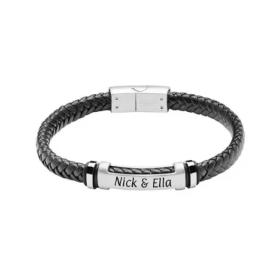Abbildung von Geflochtenes Lederarmband mit Edelstahlelement Armbänder