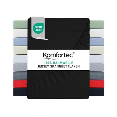 Abbildung von Komfortec Jersey Spannbettlaken 200x200 cm, 100% Baumwolle, Schwarz