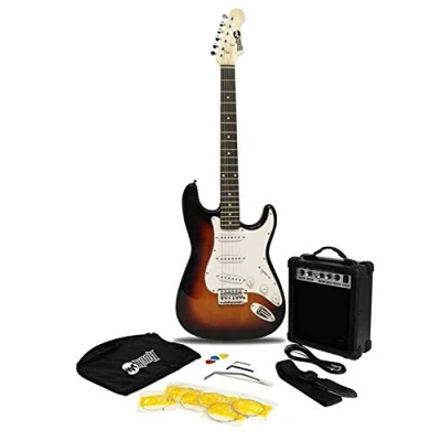 Abbildung von RockJam Full Size Electric Guitar Kit with 10 Watt Amp, Lessons, Strap, Gig Bag, Picks, Whammy, Lead and Spare Strings SunBurst