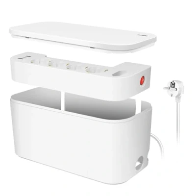 Abbildung von LogiLink LPS281U Kabelbox mit 5 Fach Steckdosenleiste inkl. 3X USB, Farbe: Weiß