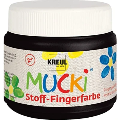Abbildung von KREUL 28106 Mucki leuchtkräftige Stoff Fingerfarbe, 150 ml in schwarz, auf Wasserbasis, parabenfrei, glutenfrei, laktosefrei und vegan, optimal für die Anwendung mit Fingern Händen