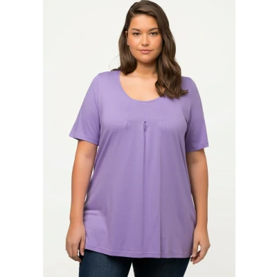 Abbildung von Ulla Popken Damen T shirt, A linie, Rundhals, Halbarm, Zier Falten, Fliederblau, 54 56 EU