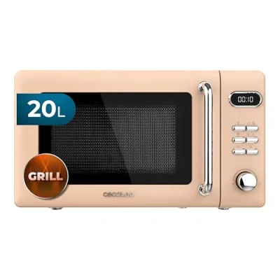 Abbildung von Cecotec Digitale Mikrowelle mit Grill Proclean 5110, 20 l, Retro Beige, 700 W in 5 Stufen, Timer bis zu 60 Minuten, 8 Programme und Auftaumodus, Vintage Design Beige