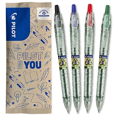 Abbildung von PILOT Pack of 4 B2P ECOBALL 1mm Gel ink roller ball pen Medium Begreen Assorted colors Black, Blue, Red, Green