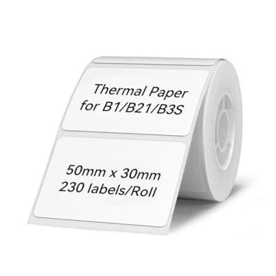 Abbildung von Etikettenmacher Klebeband, 50 x 30 mm, wasserdicht, Aufkleber, Papier, Versandadresse, Beschriftung, Ersatz mit Selbstklebend für NIIMBOT B1/B21/B3S Etikettendrucker 1 Rolle 230 Stück (weiß)