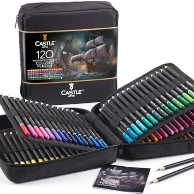 Abbildung von Castle Art Supplies 120 Buntstifte Set Hochwertige Farbminen mit weichem Kern für erfahrene Künstler, Profi und Farbkünstler In übersichtlichem, robustem Reißverschlussetui