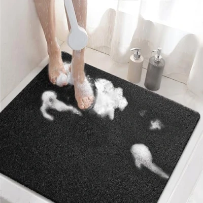 Abbildung von HITSLAM Duschmatte rutschfest, 60x60cm Badewannenmatte rutschfest mit Ablauf, Weiche PVC Luffa Antirutschmatte Badewanne, Schnell Trocknende Badematte, Schwarz