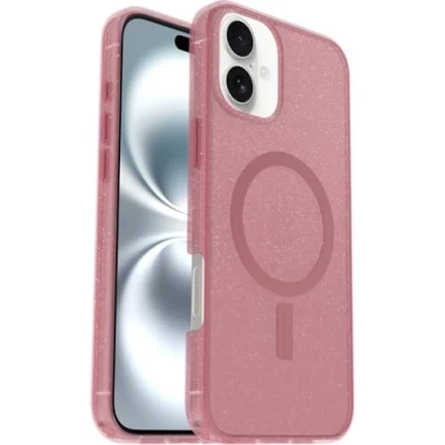 Abbildung von OtterBox Symmetry Series Clear MagSafe transparente Hülle für iPhone 16 Plus, stoßfest, sturzsicher, schützende Hülle, 3X getestet nach Militärstandard, Transparent/Rosa