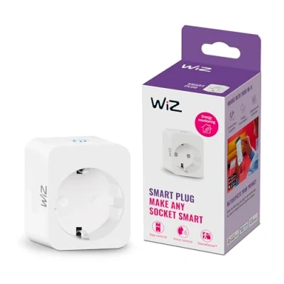 Abbildung von WiZ Smart Plug, smarte Steckdose zur Steuerung von Lampen und Geräten inkl. Stromverbrauchsmesser, Lichtsteuerung über WLAN per Stimme/App, weiß