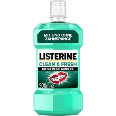 Abbildung von LISTERINE Clean &amp; Fresh (500 ml), antibakterielle Mundspülung mit ätherischen Ölen, Mundwasser ohne Alkohol, perfekte Ergänzung zur täglichen Zahnpflege und Zahnspange