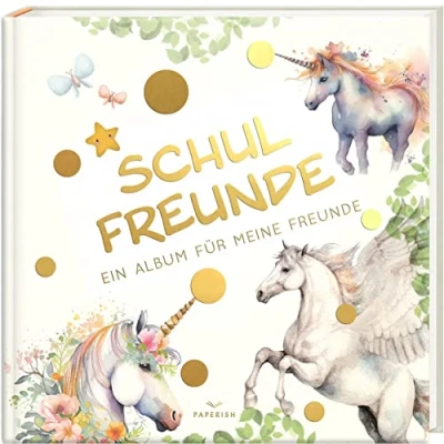Abbildung von Schulfreunde EINHORN: ein Album für meine Freunde, Geschenk Schultüte Einschulung, Schulanfang (Freundebuch Schule) PAPERISH®