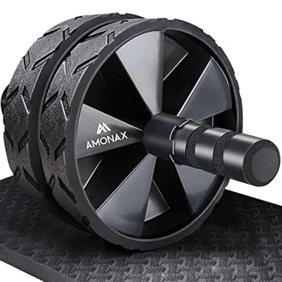 Abbildung von Amonax Bauchroller, bauchtrainer ab roller, bauchmuskeltrainer wheel set, mit Rutschfester, inkl. gut gepolsterter Kniematte/Knieauflage, für Männer und Frauen, Bauchmuskeltraining (Schwarz)