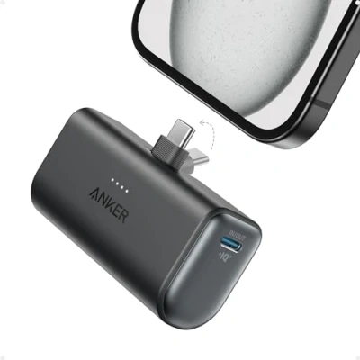 Abbildung von Anker Nano Powerbank, 5000mAh Powerbank 22,5W, Integrierter Faltbarer USB C Konnektor, Kompatibel mit iPhone 15, Samsung S22/23 Serie, Note20/10 Huawei, iPad Pro/Air, AirPods und mehr(Schwarz)