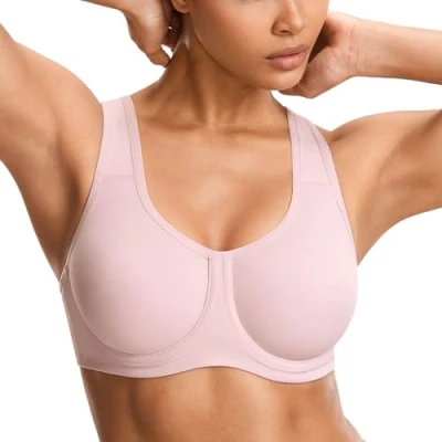 Abbildung von SYROKAN Damen Starker Halt Sports BH Große Brüste mit Bügel für Größen Rhodonit Rosa 90G
