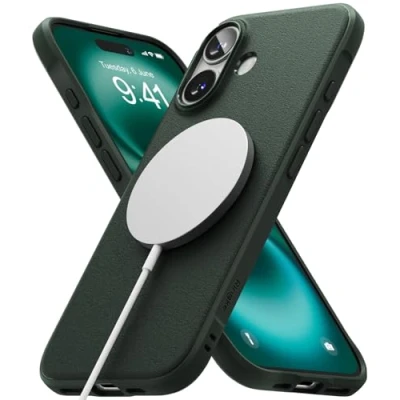 Abbildung von Ringke Onyx Magnetic Case [Kompatibel mit MagSafe] für iPhone 16 Hülle, Fester Griff rutschfest Robuste Stoßfeste Anti Kratzer Tarnmuster Handyhülle Magnet Ladegerät/Zubehör Dark Green